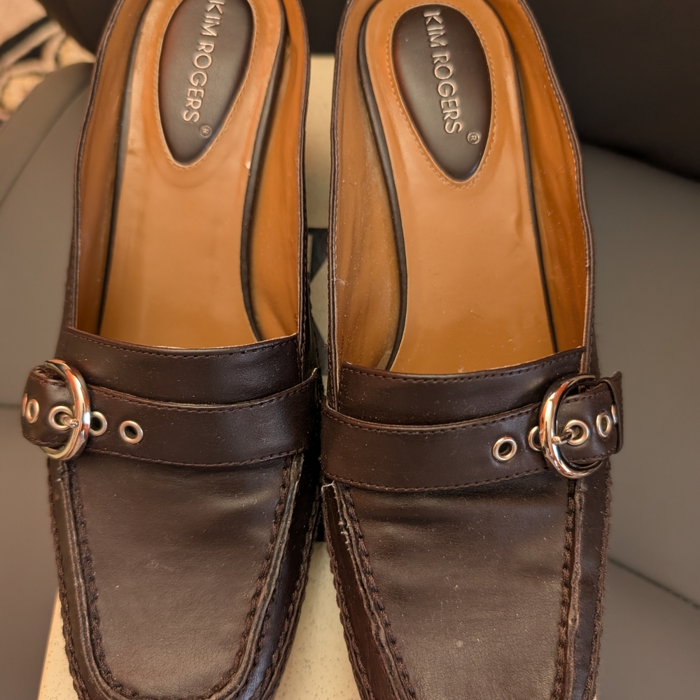 Kim Rogers Women's Brown Heel Loafers, Sling Style, Size 7.5, EUC